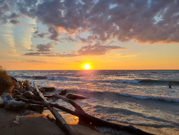 Sun setting over the Grand Bend shoreline