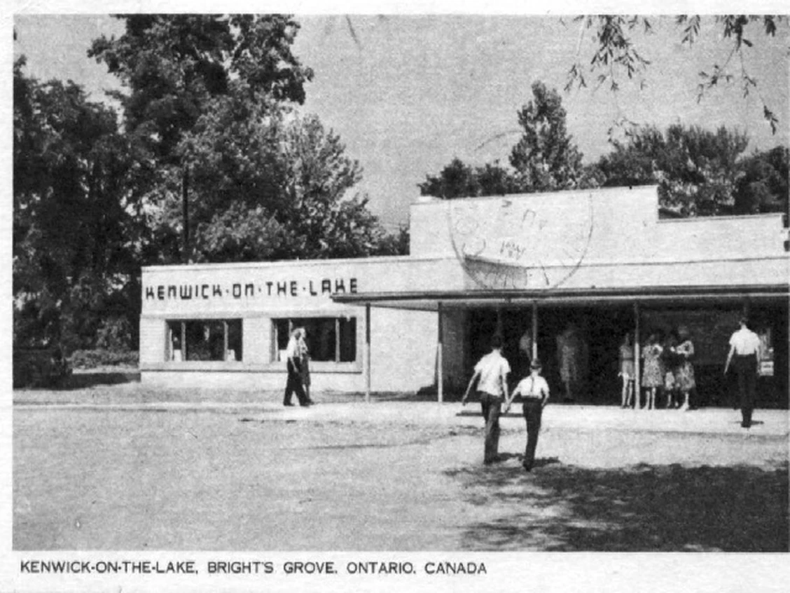 Historic black-and-white image of the Kenwick-on-the-Lake building in Bright’s Grove