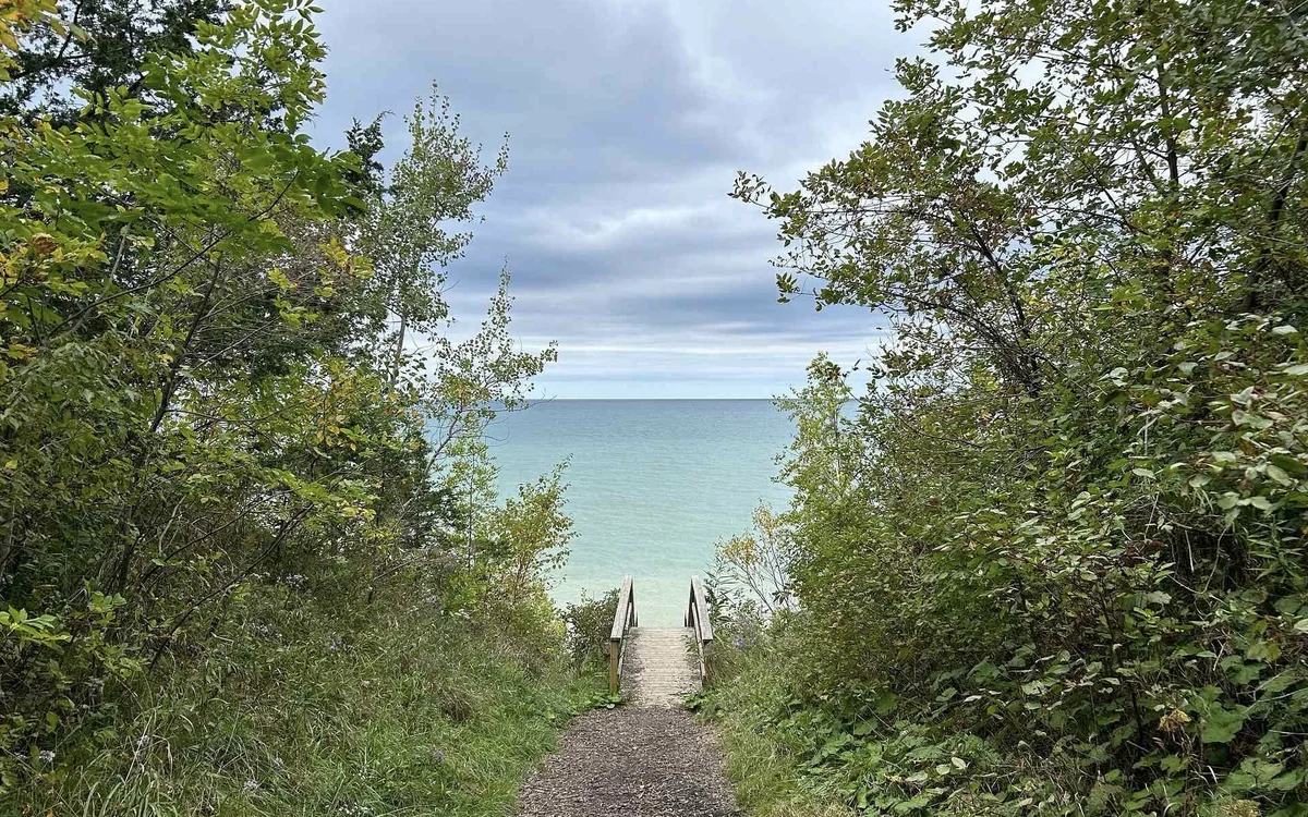 The path and stairway down to the Lake Huron shore at Highland Glen