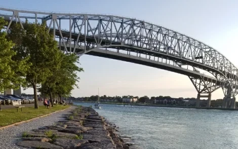 The Blue Water Bridge seen from the Sarnia breakwall