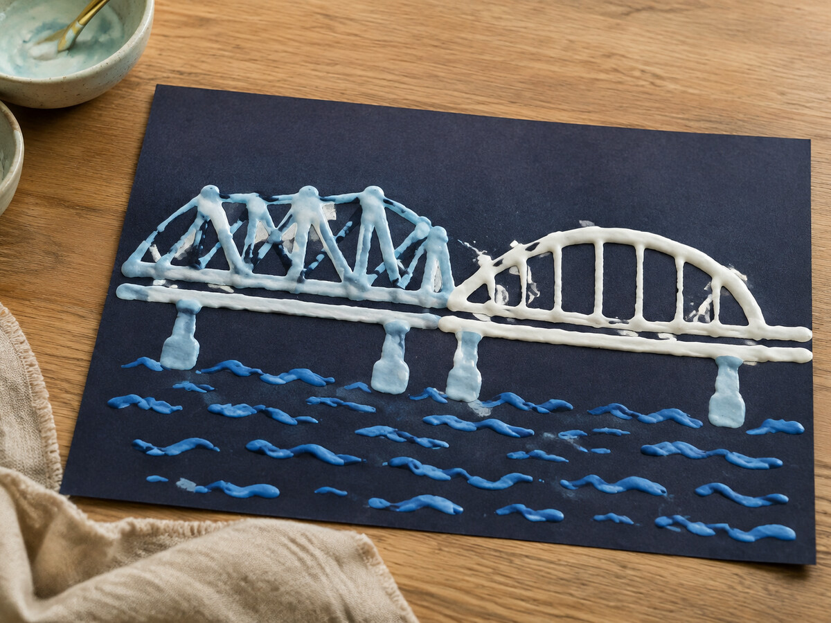 Blue Water Bridge puffy-paint picture