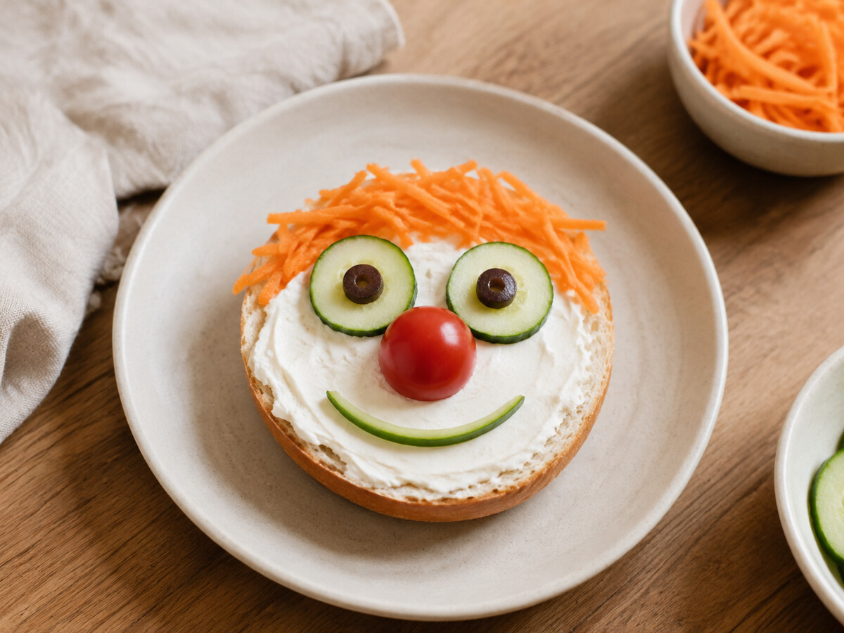 Funny-face bagel with vegetables