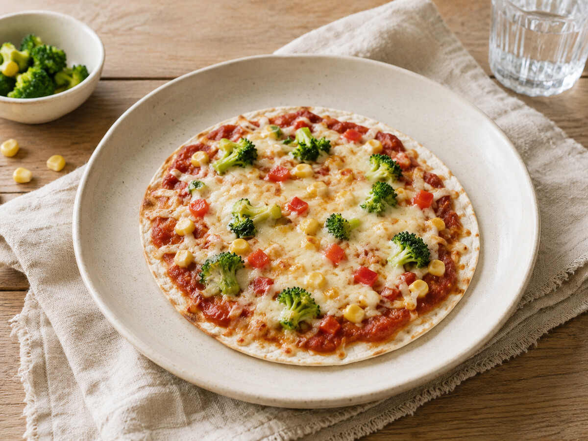 Tortilla pizza with cheese and toppings