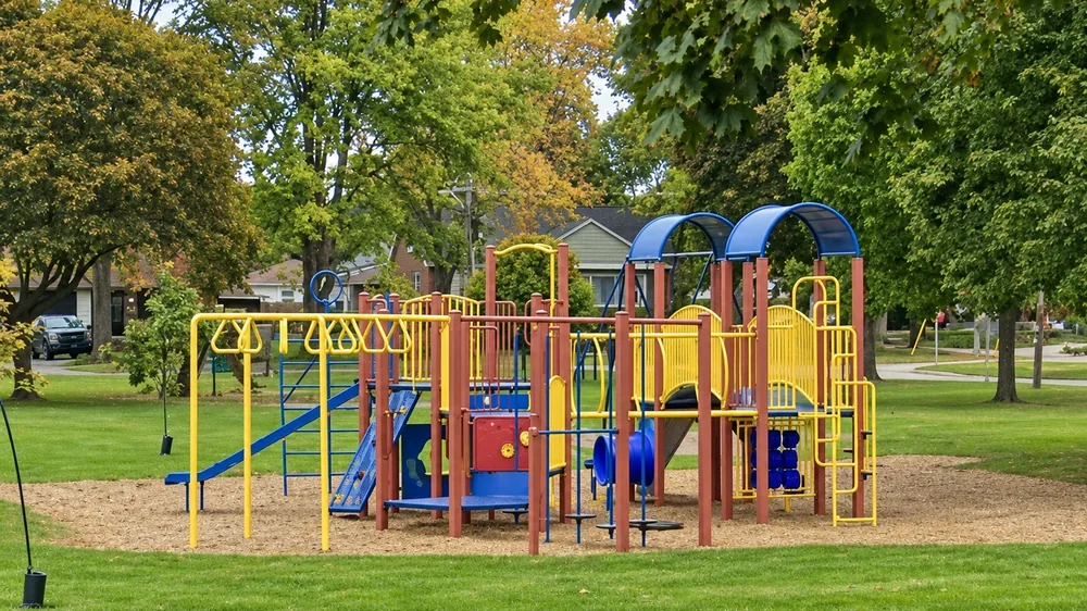 Colourful playground structure at Jaycee Park in Sarnia